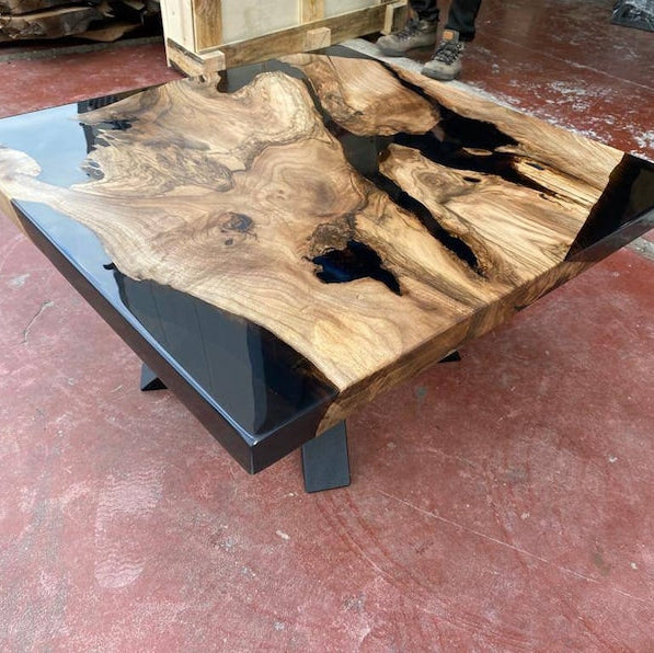 Walnut Wood Square Dark Smoke Epoxy Coffee Table