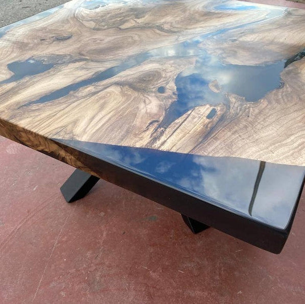 Walnut Wood Square Dark Smoke Epoxy Coffee Table