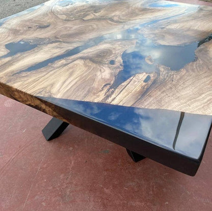 Walnut Wood Square Dark Smoke Epoxy Coffee Table