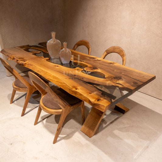 Walnut Resin Dining Table, Epoxy Resin Kitchen Table