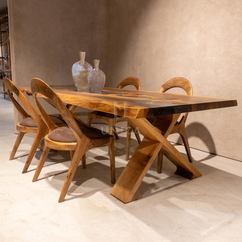 Walnut Resin Dining Table, Epoxy Resin Kitchen Table