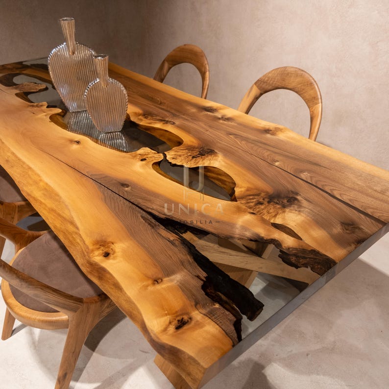 Walnut Resin Dining Table, Epoxy Resin Kitchen Table