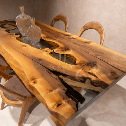 Walnut Resin Dining Table, Epoxy Resin Kitchen Table