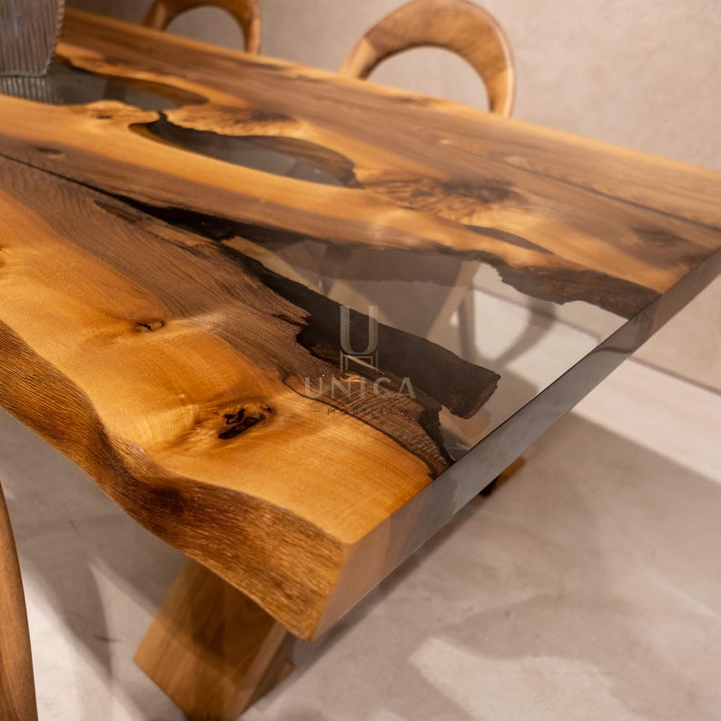 Walnut Resin Dining Table, Epoxy Resin Kitchen Table