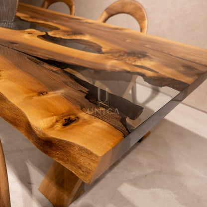 Walnut Resin Dining Table, Epoxy Resin Kitchen Table