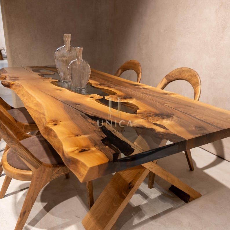 Walnut Resin Dining Table, Epoxy Resin Kitchen Table