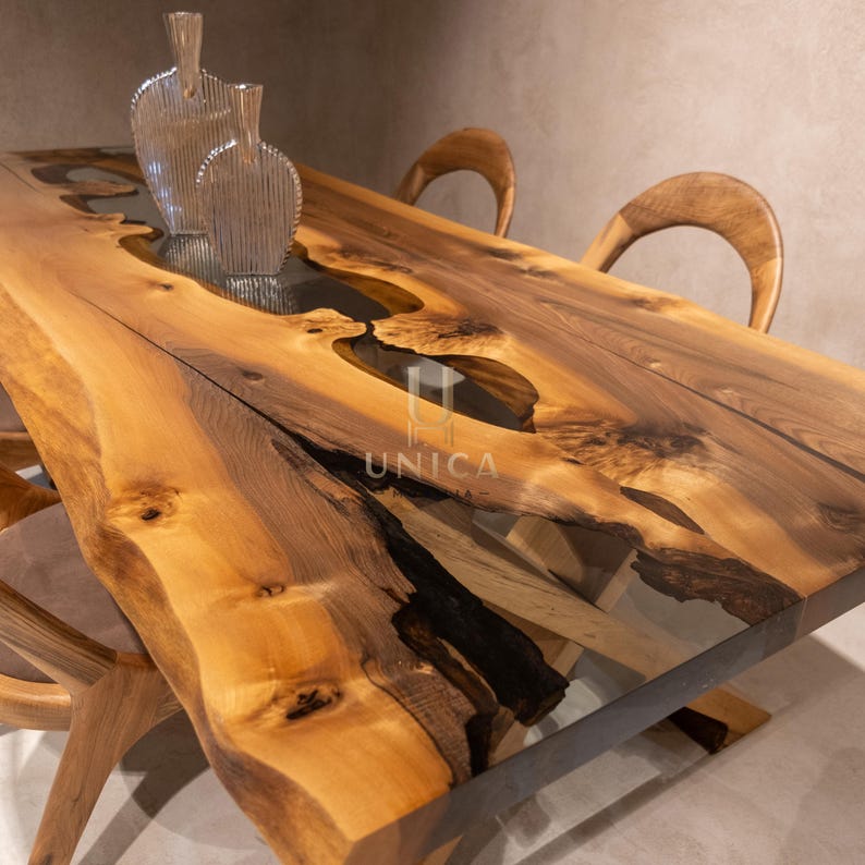 Walnut Resin Dining Table, Epoxy Resin Kitchen Table