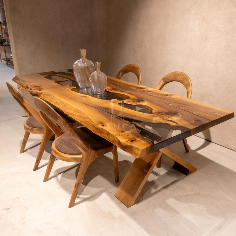 Walnut Resin Dining Table, Epoxy Resin Kitchen Table