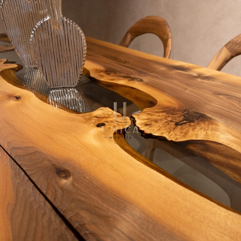 Walnut Resin Dining Table, Epoxy Resin Kitchen Table