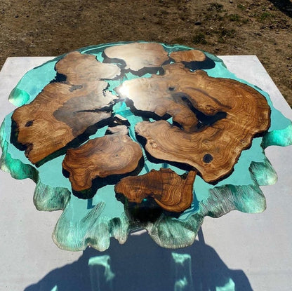 Olive Teal Color Green Clear Round Diameter Epoxy Resin Table-River Table