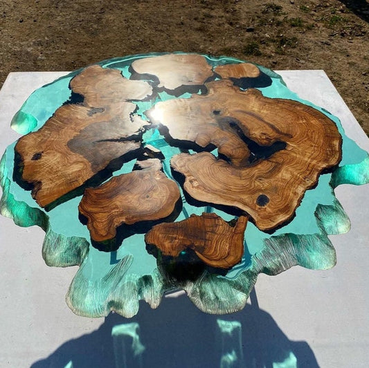 Olive Teal Color Green Clear Round Diameter Epoxy Resin Table-River Table
