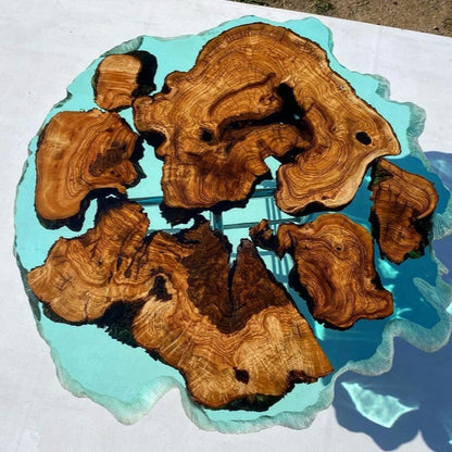 Olive Teal Color Green Clear Round Diameter Epoxy Resin Table-River Table