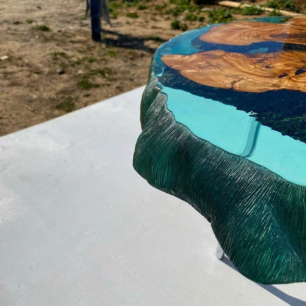 Olive Teal Color Green Clear Round Diameter Epoxy Resin Table-River Table