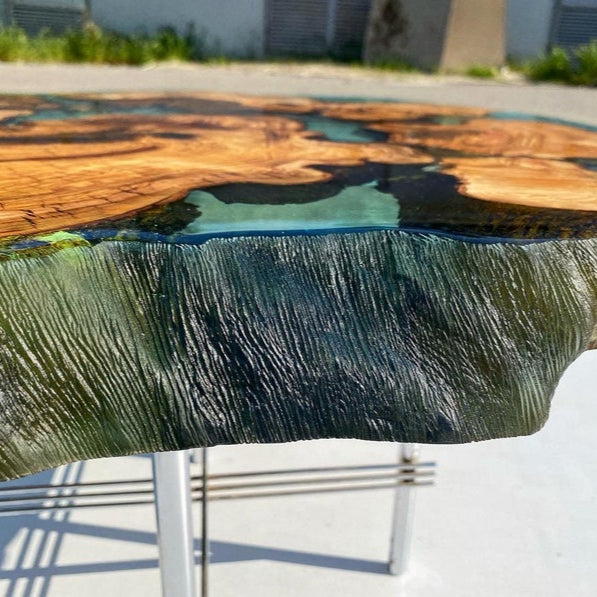 Olive Teal Color Green Clear Round Diameter Epoxy Resin Table-River Table
