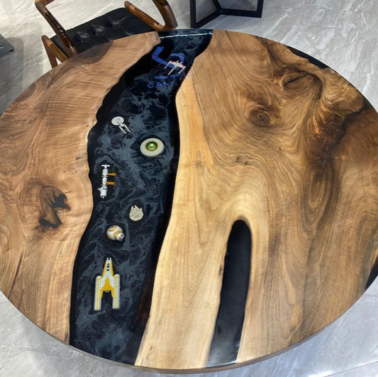 Star Wars Epoxy Table, Black Epoxy River Dining Table, Epoxy Round Table